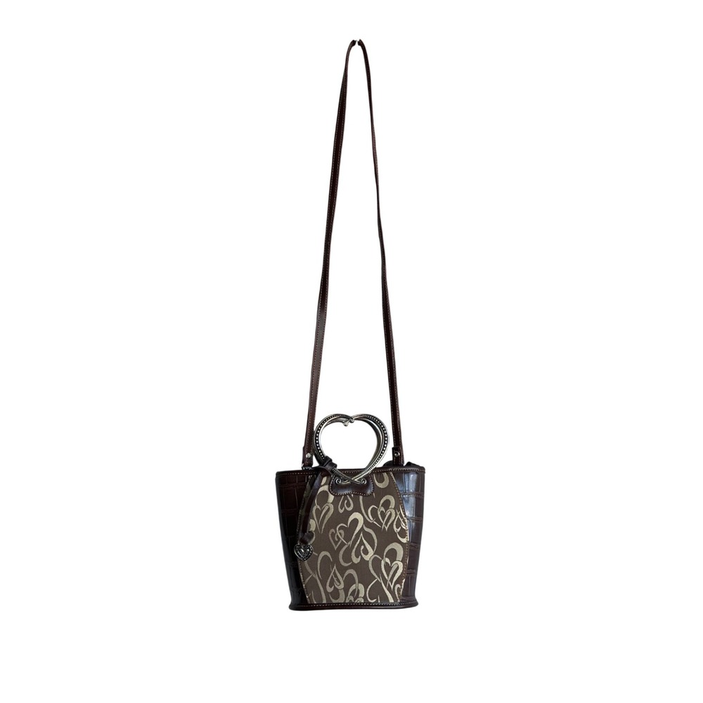 Western Brown Heart Jacquard Bucket Bag Silver Heart Handle